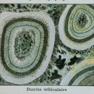 1898-1904 Chromolithographie antique française de roches - granit - gneiss - serpentine - variolite