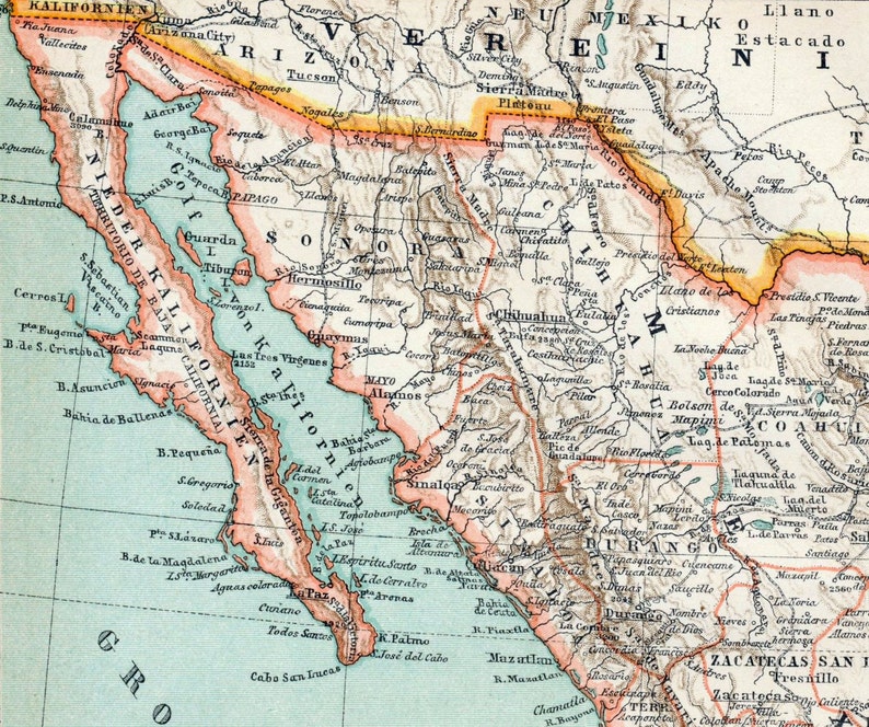 1894 Mapa antiguo de México México Mapa antiguo Inserción ...