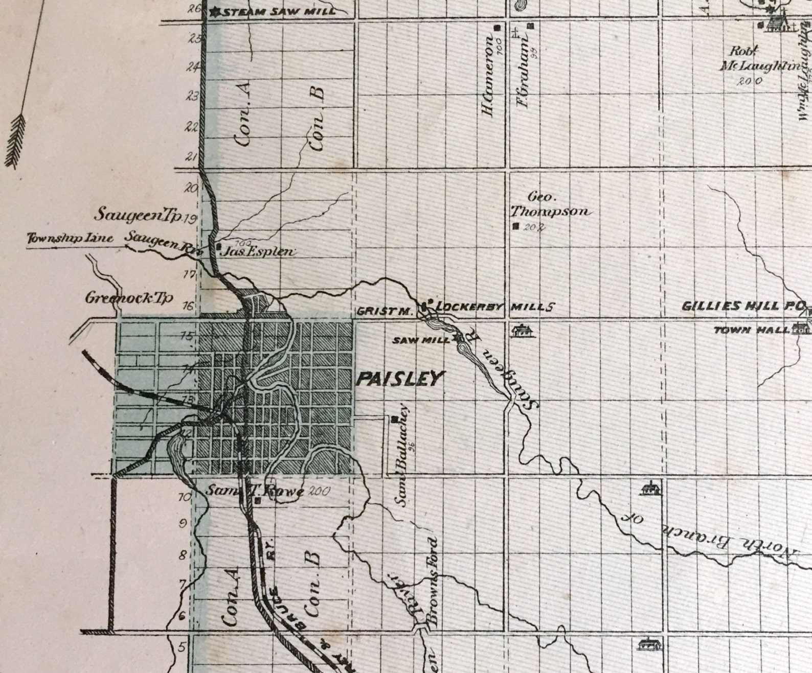 Antique Map of Arran and Elderslie Townships Bruce County Etsy