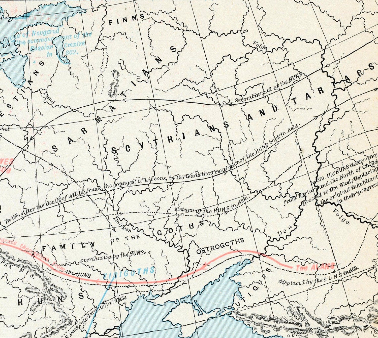 Antique Map of the Barbarian Invasion of Europe - Published 1888 - Etsy