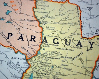 1937 Vintage Map of Paraguay and Uruguay - Uruguay Paraguay Vintage Map