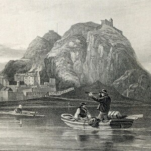 Gravure ancienne de 1862 du château de Dumbarton, Écosse