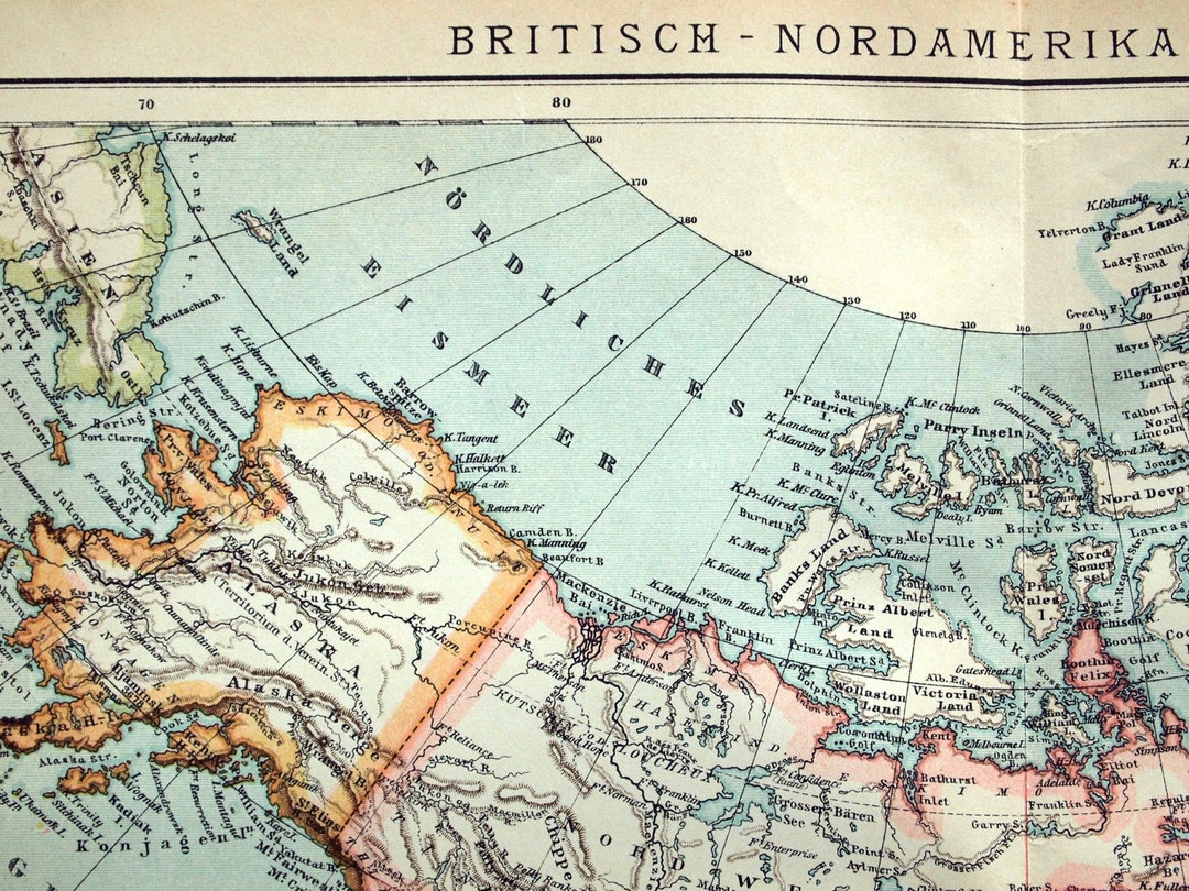 1894 Antique Map of Britain, North America, and Alaska Britain North