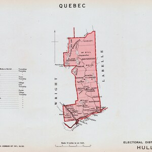 Ancienne carte de Hull, Québec, Canada - Carte électorale vintage de 1915 - Série It's Where You Live - LDN