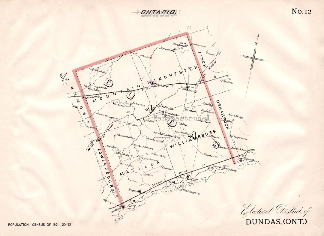 Antique Map of Dundas, Ontario - Matilda - Williamsburg - Winchester