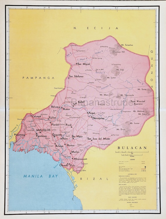 Map Of Hagonoy Bulacan 1959 Large Rare Vintage Map Of Bulacan The Philippines | Etsy