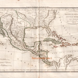 New Spain - Mexiko - Golfküste - Texas - Louisiana - Mississippi - Alabama - Florida - West Indies - 1812 Antike Karte - Vaugondy