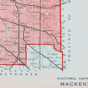 May include: A map of the Saltcoats electoral district in the Canadian province of Saskatchewan. The district is outlined in red and includes the towns of Stornoway, Dunleath, and Rhein. The map also shows the surrounding towns and cities, as well as the major roads and highways.