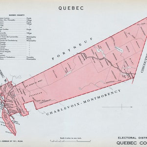 Antike Karte von Chiffon County,Quebec, Kanada - 1915 Vintage Wahlen Karte - Hier lebt man Serie - MP