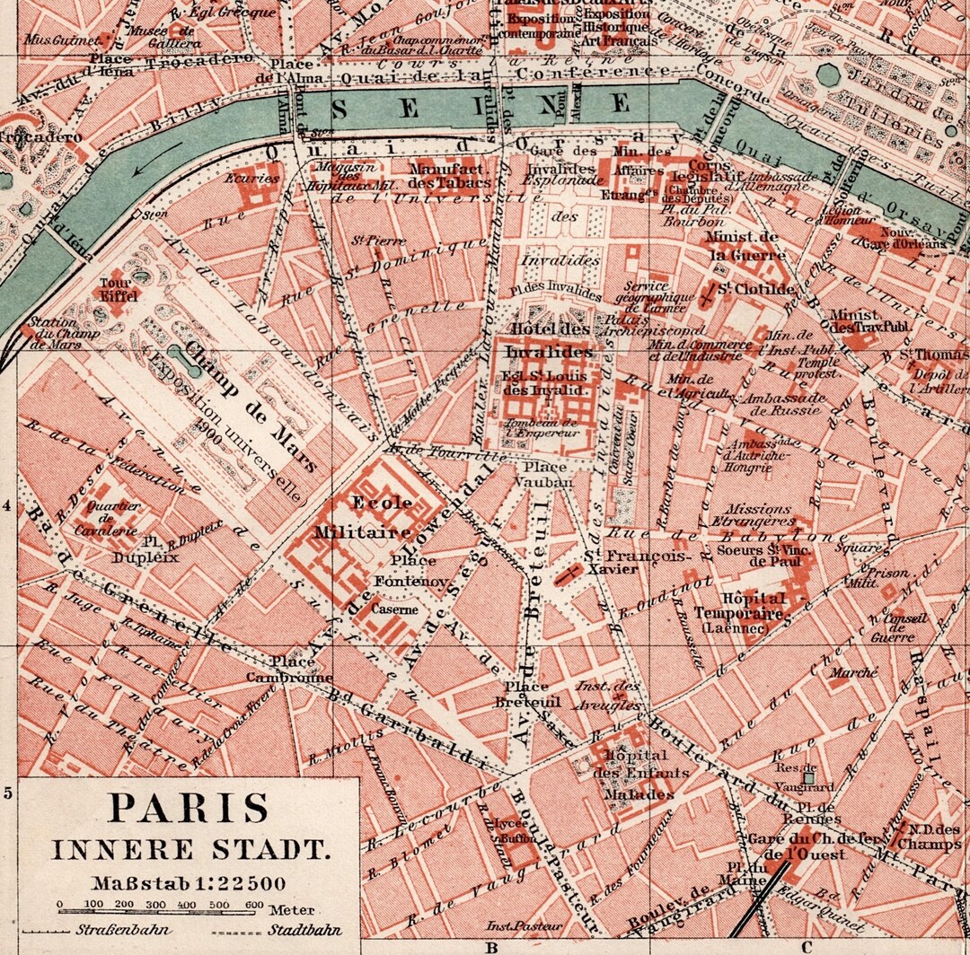 アンティーク、パリの地図 パリ地図 - 1895年 フランス、パリのアンティーク市街地図