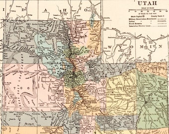 Antique Map of Utah - Published 1919