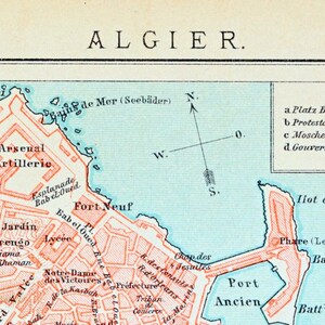 1894 German Vintage Map of Algiers, Algeria - Vintage City Map - Old City Map