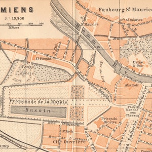 Antike Landkarte von Amiens, Frankreich - 1905 Vintage Stadtplan - Alter Stadtplan