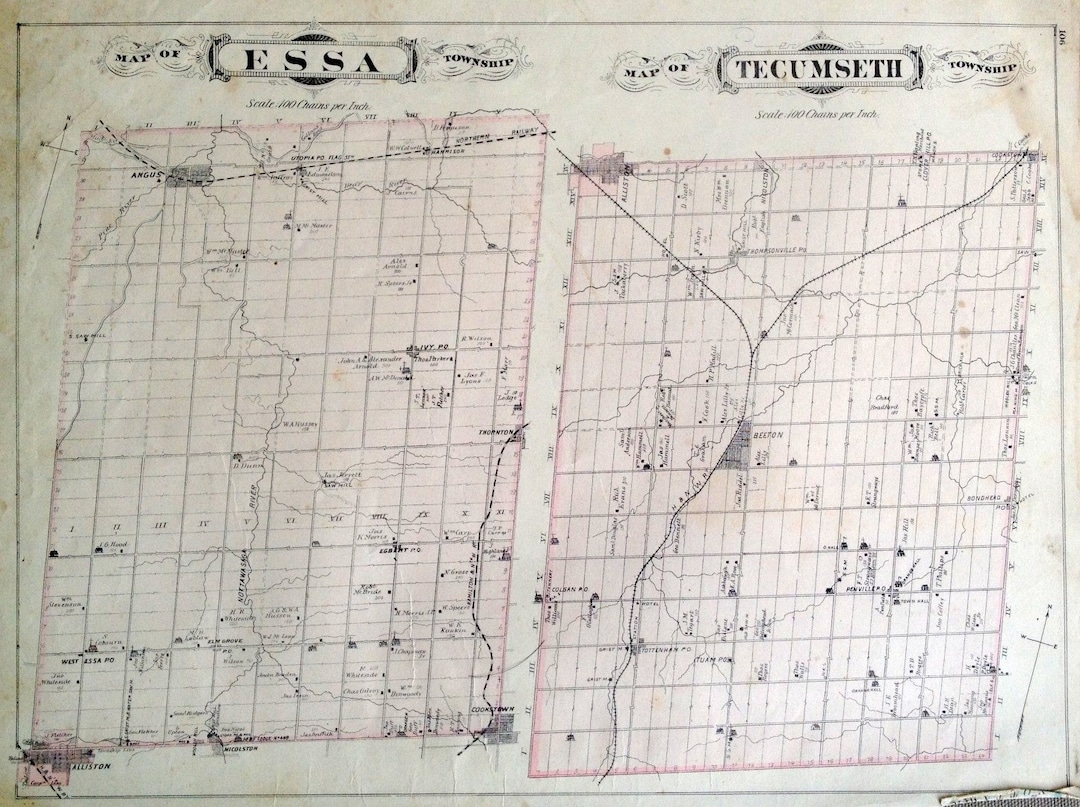Essa Map 1881 Rare Large Antique Map of Essa and Tecumseth Townships, Simcoe ...