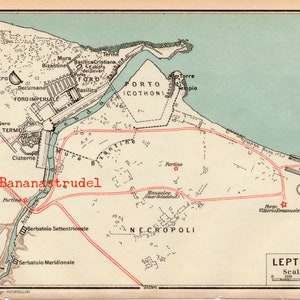 Antique Map of Leptis Magna, Libya Published 1929 image 1