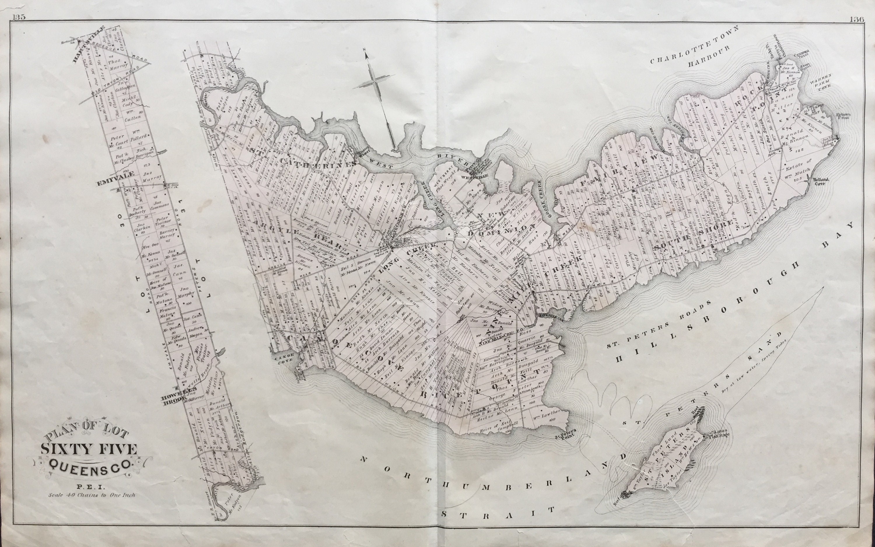 Queens County Pei Map Antique Map Of Prince Edward Island Lot 65 Queens County | Etsy