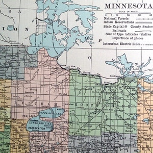 1919 Large Vintage Map of Minnesota - Vintage Minnesota Map