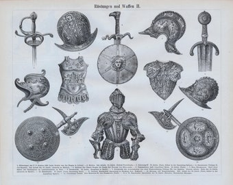 Antique Print of Armours and Weapons - 16th century - 17th century