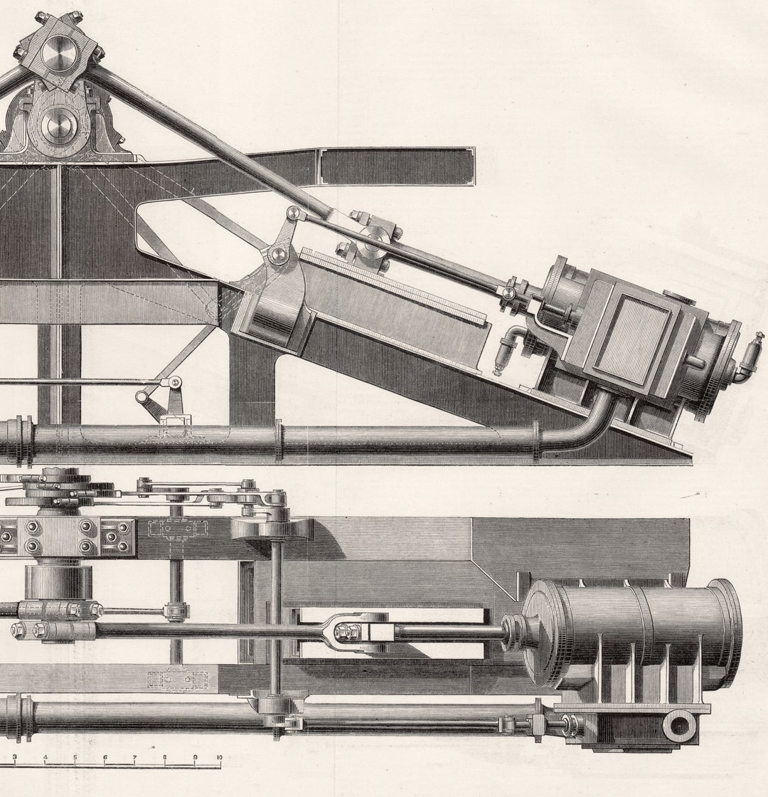 Large Antique Print - Compound Engines of the Paddle Steamer ...