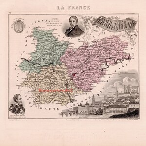Antike Karte von Tarn-et-Garonne, Frankreich - Handkoloriert - 1883 Illustrierte Karte - Montauban - Home Decor