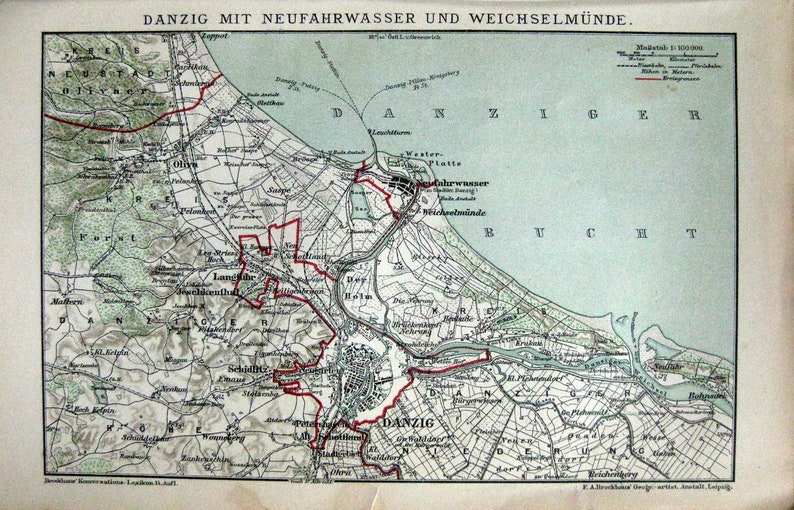 1897 Vintage Map of Danzig Gdansk Poland witih | Etsy