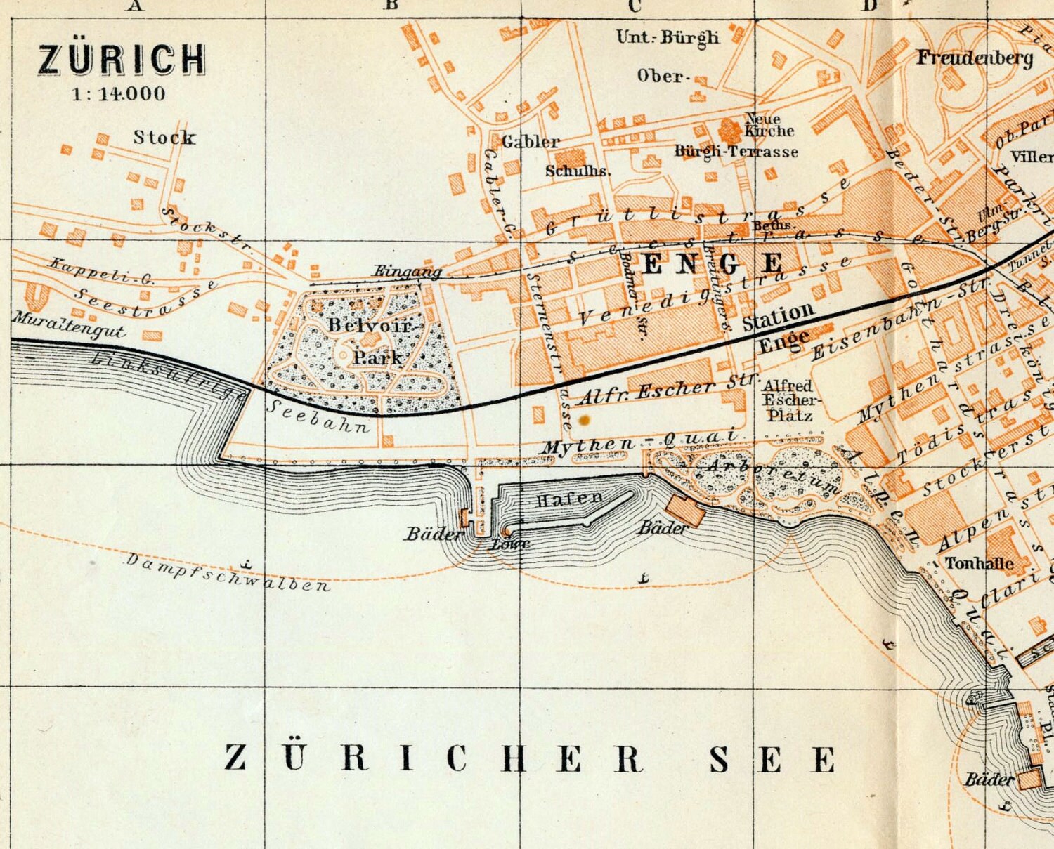 ヴィンテージバーゼル市地図 銅版画 スイスの都市 18世紀頃 アンティーク地図 1897年製チューリッヒ（スイス）のアンティーク地図 - ヴィンテージ