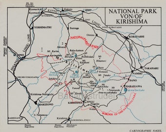 1965 Vintage Map of the Kirishima National Park, Kyushu, Japan