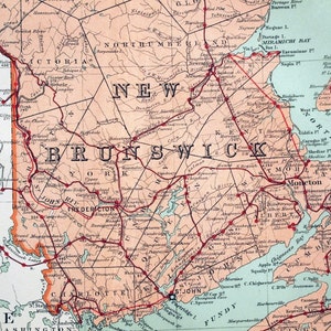Grande carte vintage du Québec et des provinces maritimes de 1915 -- Télégraphes - Carte ancienne du Québec - Carte ancienne des Maritimes