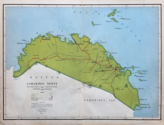 Mercedes Camarines Norte Map Large Vintage Map Of Camarines Norte Philippines 1959 Very | Etsy