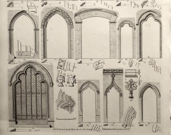 Large Antique Engraving of Doorways and Architrave Decorations - Plate 56 - 1845 Architectural Drawing - British Architectural Gems