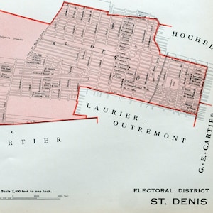 Carte ancienne de Saint-Denis, Montréal, Québec, Canada, 1915 - Carte électorale vintage - Série It's Where You Live - Député