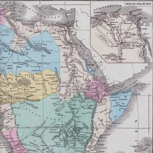 Ancienne carte de l&#39;Afrique de 1873 - Egypte - Canal de Suez - Afrique du Nord - Superbe grande carte - Carte française