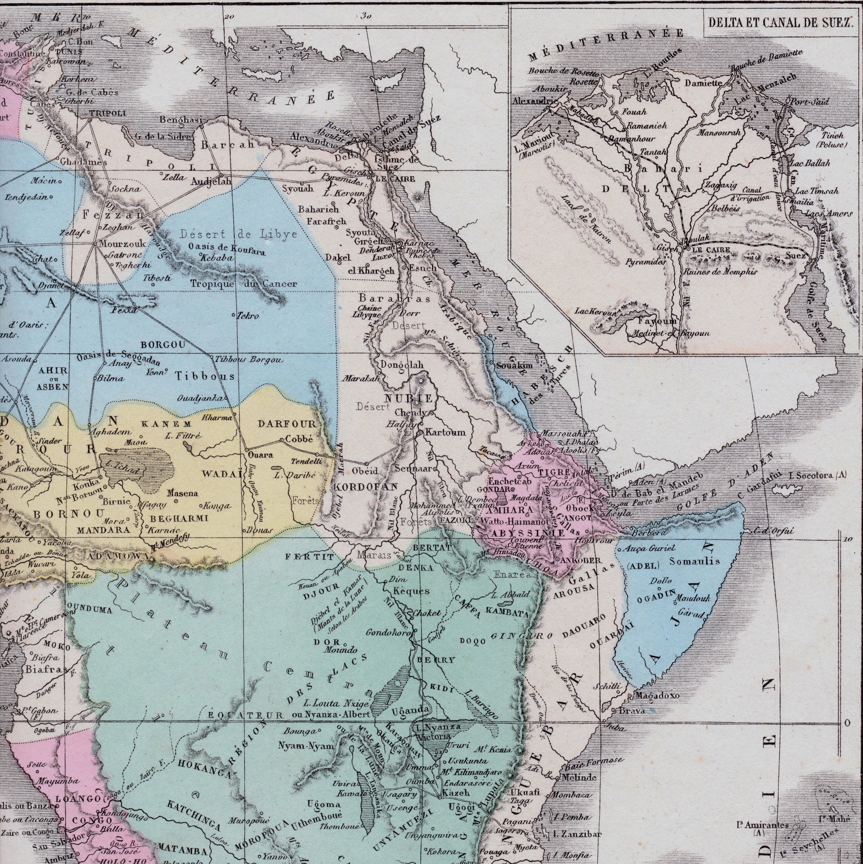 1873 年のアフリカのアンティーク地図 - エジプト - スエズ運河 - 北