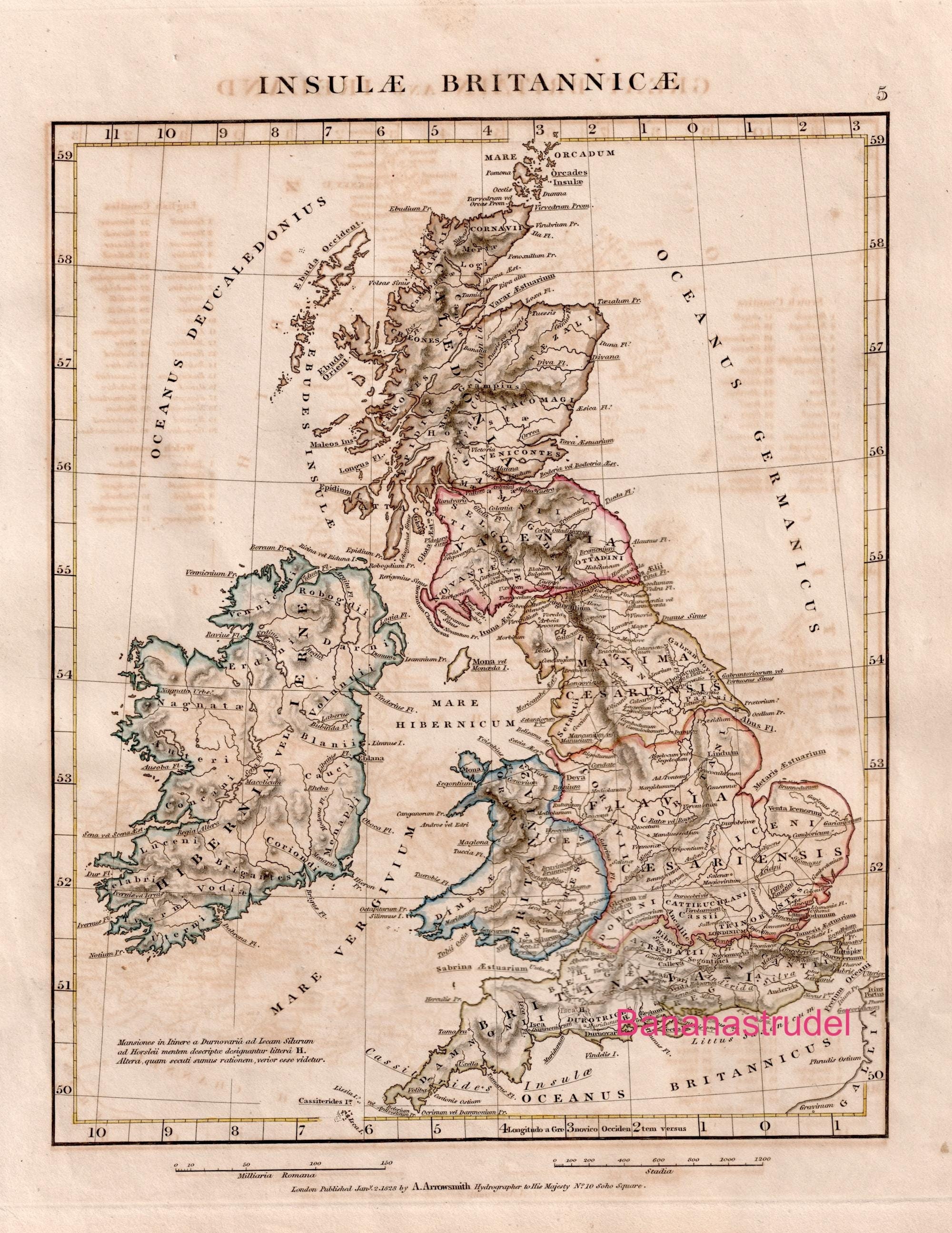1828 Antique Map of the British Isles - Hand Coloured Arrowsmith Map - Etsy