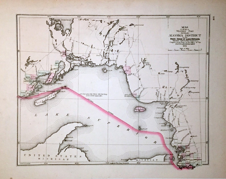1875 Antique Map of Algoma District Western Part Ontario Etsy