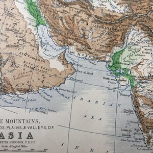 1887 Antike Karte von Asien - Vintage Geologie Druck - Physische Geographie - Berge, Tafeln, Ebenen und Täler - LDN