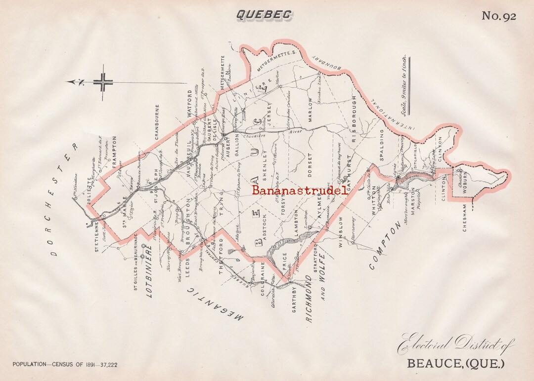 Antique Map of Beauce, Quebec 1895 Electoral Map It's Where You Live