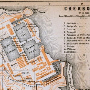 Antique Map of Cherbourg, France - 1902 Vintage City Map - Old City Map