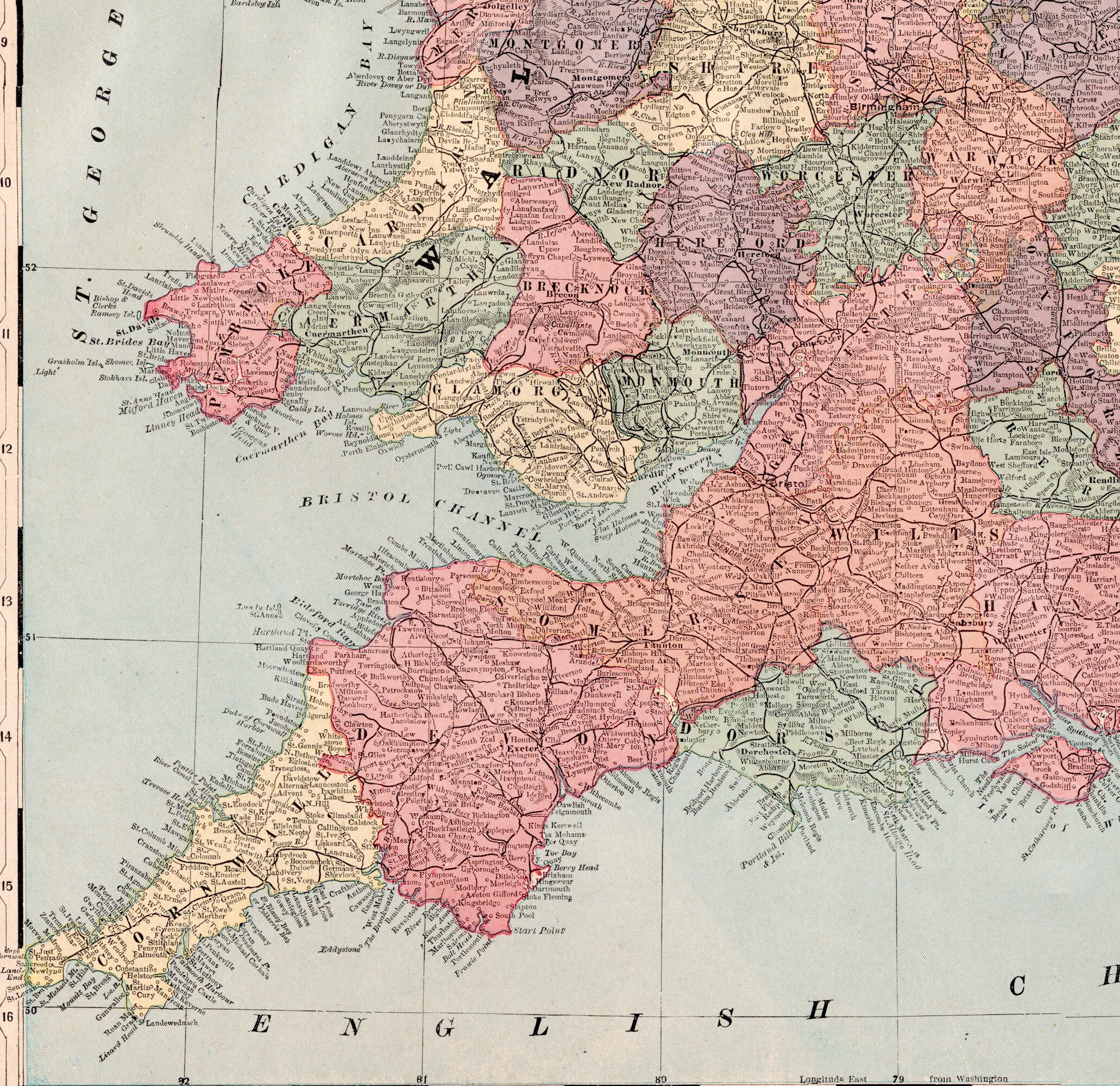 Large Antique Map of England and Wales - Poster-sized - Published 1906 ...