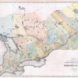 Carte ancienne de l'Ontario et du Québec, Canada - Grande carte de 1880 à deux panneaux - Coloriée à la main