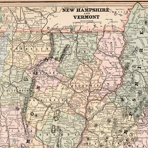 Antique Map of New Hampshire and Vermont - Published 1888