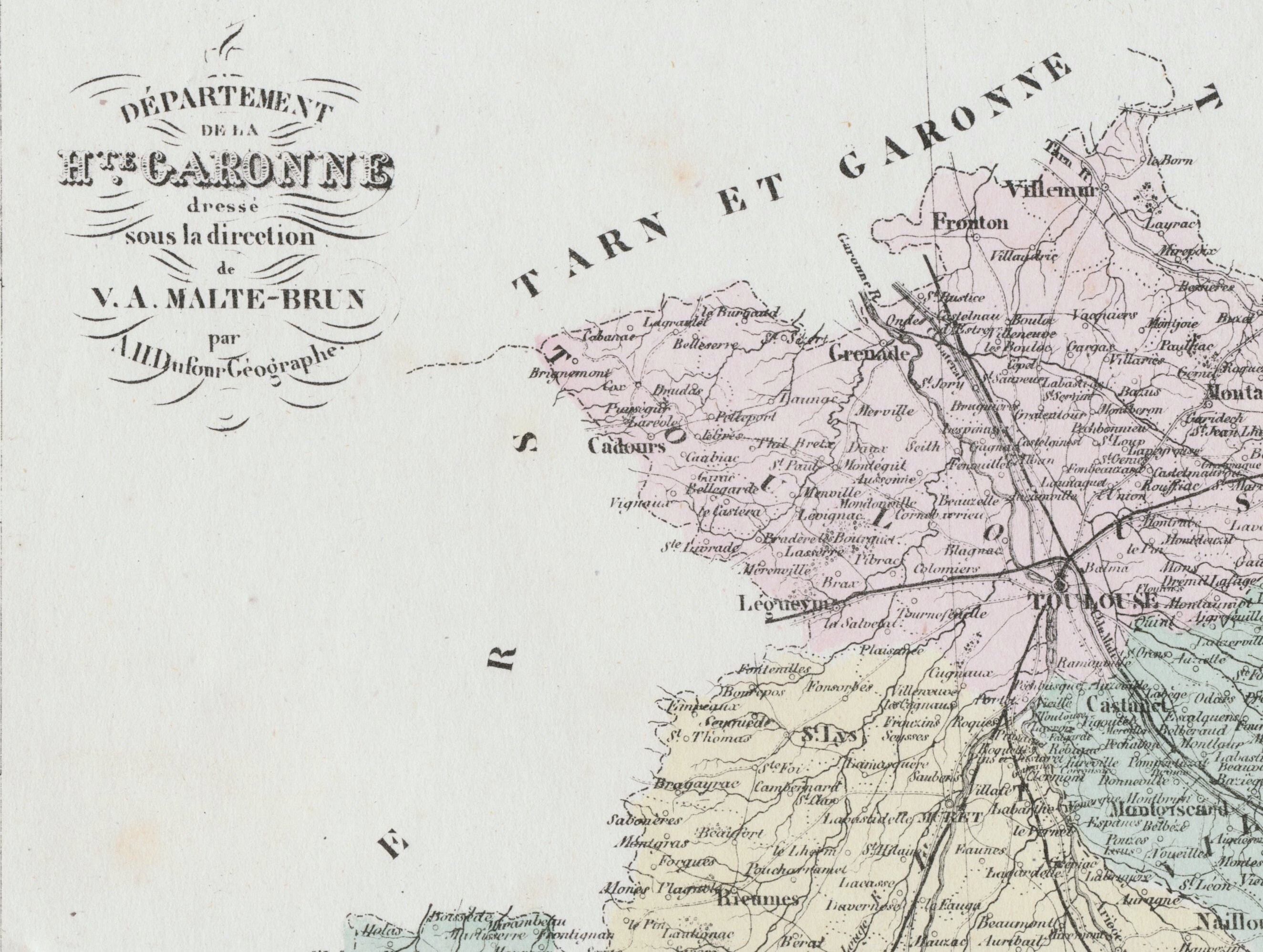 1800 年代のフランス オート ガロンヌ地方のアンティーク地図