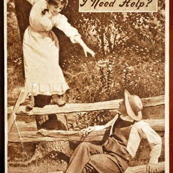 Early 1900s Postcard. Funny. Can't You See I Need Help