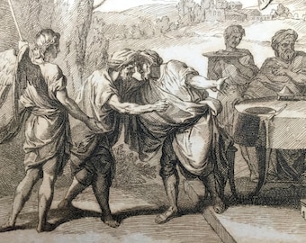 1734 Antique Print of the Marriage of Tobias. Bernard Picart Engraving