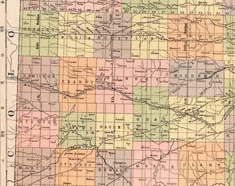 1919 Large Antique Map of Kansas