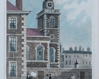 1829 St. James's Church, Piccadilly London Handcoloured Victorian Copper Engraving - Professionally Matted - Ready to Frame 8 x 10