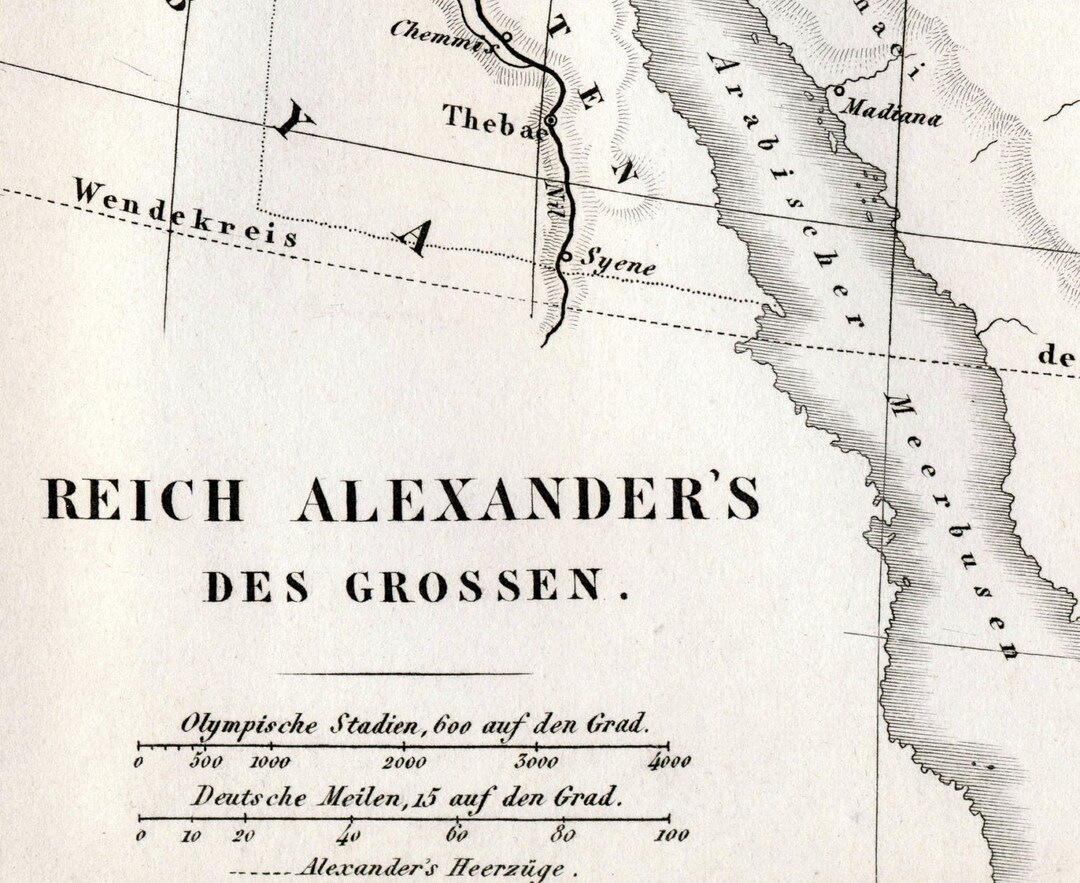 1851 German Vintage Map of the Empire of Alexander the Great ...