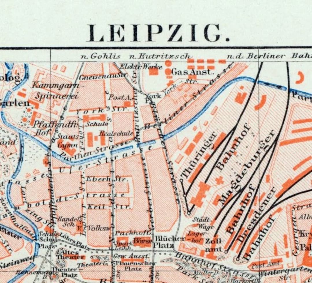 1895 Vintage Map of Leipzig, Germany - Vintage City Map