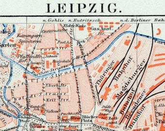 1895 Vintage Map of Leipzig, Germany - Vintage City Map - Old City Map