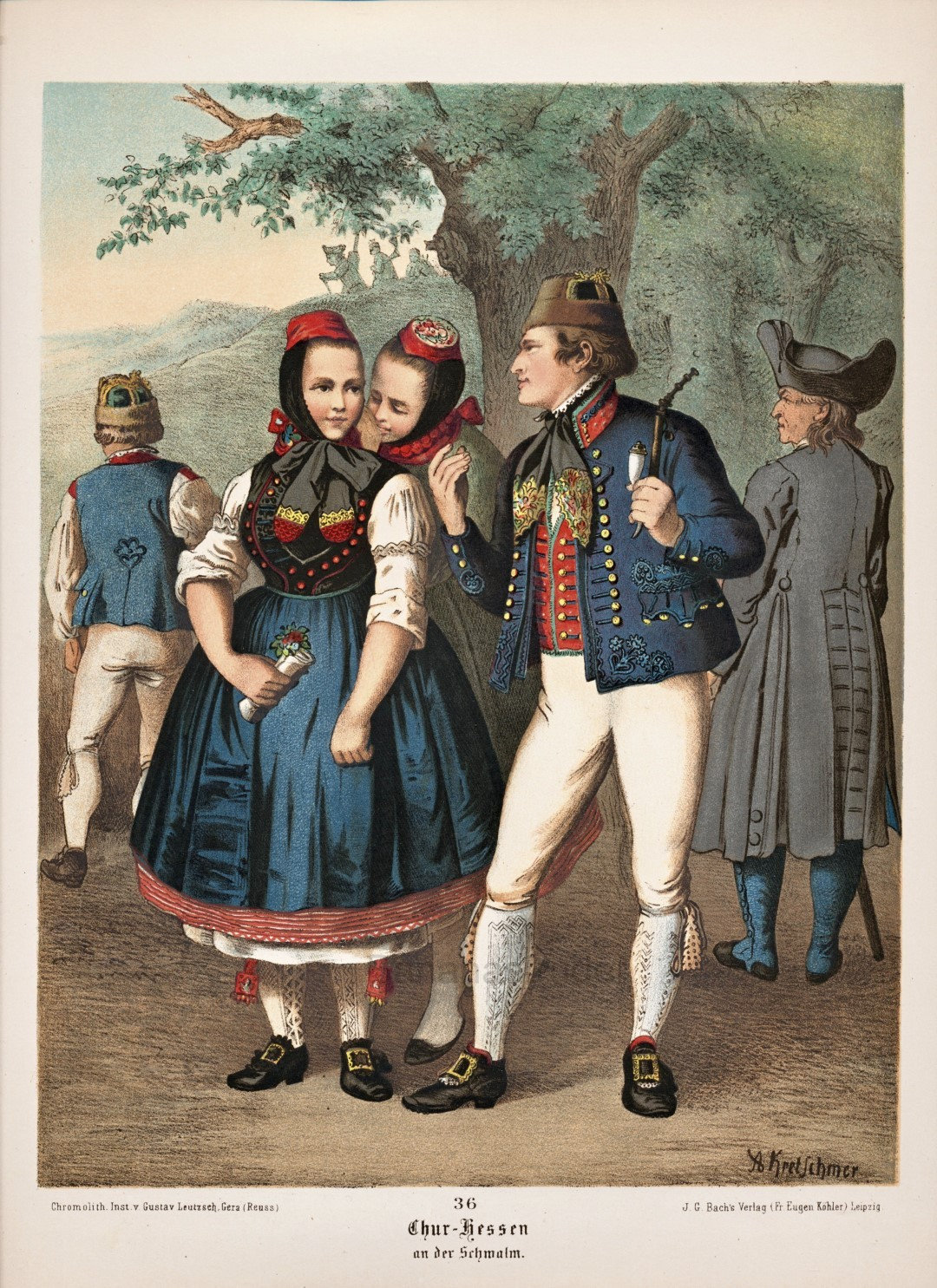 1870s Large Antique Print of Historical Fashion / Dresses